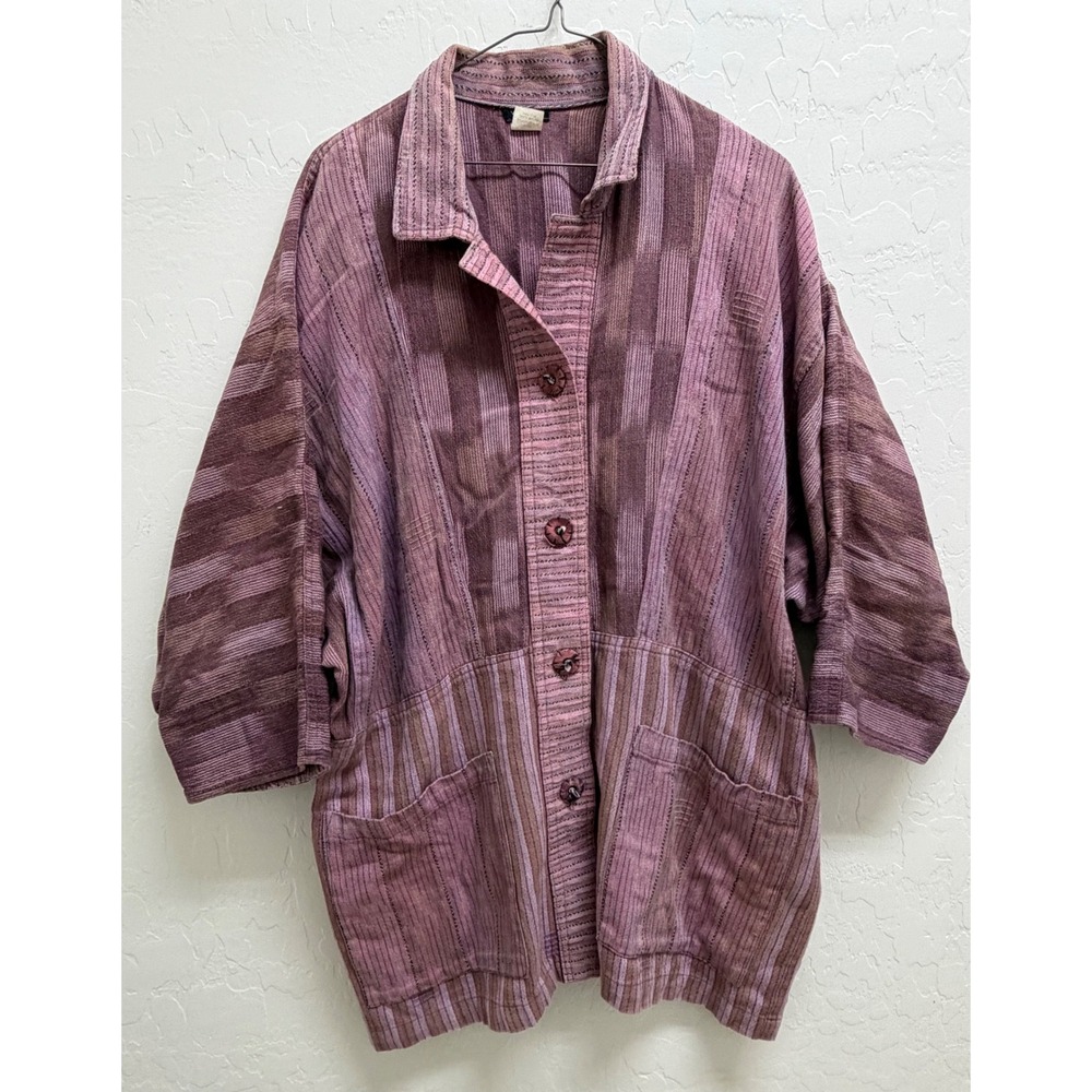 Veranda Wear S/M Purple Mauve Handwoven Cotton Jacket Shirt Guatemala Dolman